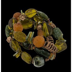 Handmade Cottagecore Glass Floral Layered Beaded Stretch Bracelet